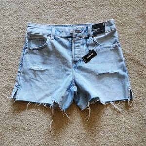 Express Light Blue Distressed Jean Shorts Button Fly High Rise Cotton Sz 2 NWT